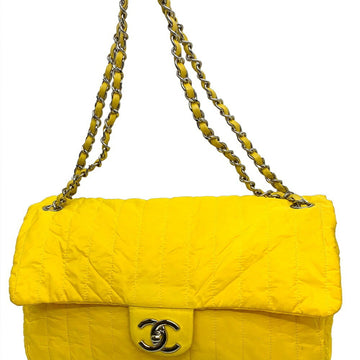 Chanel chain shoulder bag nylon yellow with storage pouch