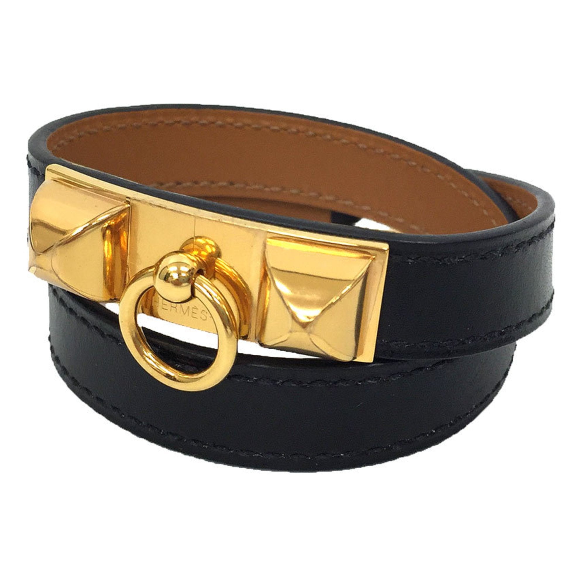 bracelet hermes tournis en cuir tresse noir 20cm