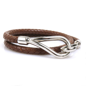 HERMES Bracelet Choker Necklace Jumbo Leather/Metal Brown/Silver Unisex