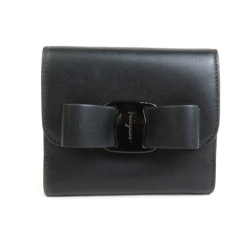 SALVATORE FERRAGAMO Bifold Wallet Vara Ribbon Leather Black Ladies