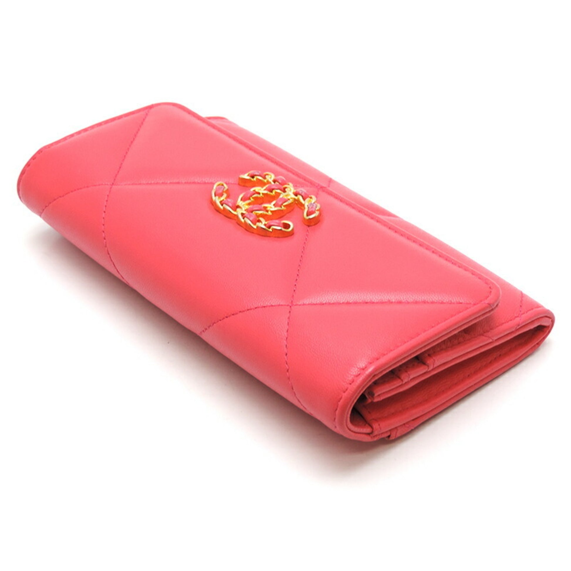Chanel 19 Flap Ladies Long Wallet AP0953 Lambskin Pink