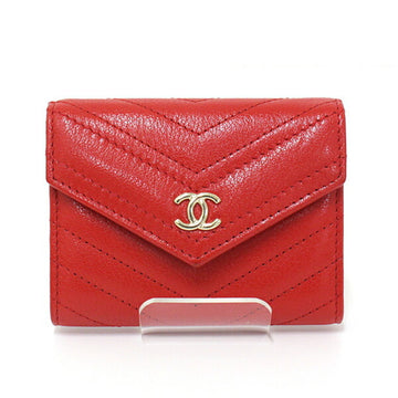 Chanel Chevron Flap Card Case A84345 V Stitch Red