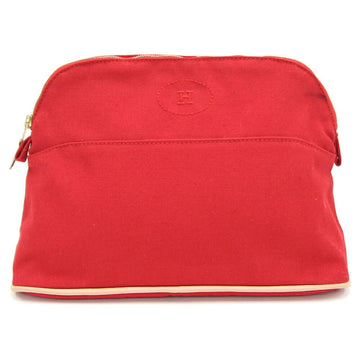 HERMES Pouch Bolide MM Red Cotton Canvas H Half Moon Shape Women's