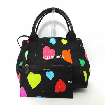 Balenciaga Bag Navy Cabas S Black Multicolor Heart Pattern Tote Ladies Canvas