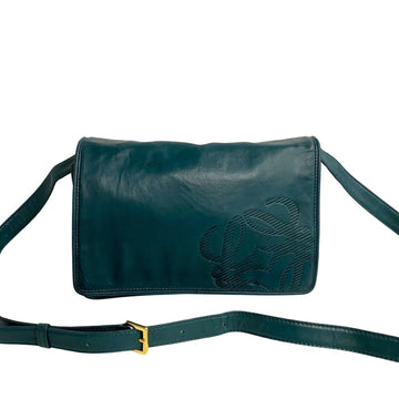 LOEWE Anagram Nappa Leather Shoulder Bag Pochette Sacoche Green 428-3