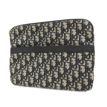 Christian Dior Pouch Trotter Canvas Navy Gold metal