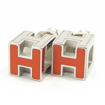 HERMES earrings Cage de ash H cube orange silver plated accessory ladies