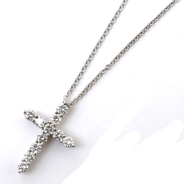 TIFFANY&Co.  Pt950 Platinum K18WG White Gold Small Cross 11P Diamond Necklace 3.7g 50cm Ladies