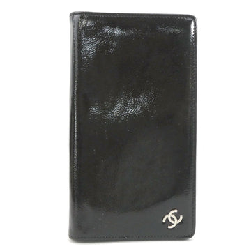 CHANEL bifold long wallet here mark patent leather khaki black ladies