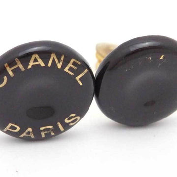 CHANEL earrings vintage logo plastic/metal black x gold ladies