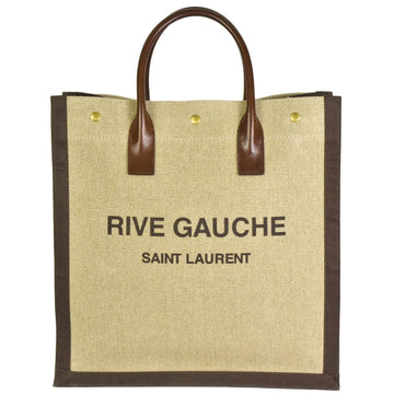 YVES SAINT LAURENT Saint Laurent Paris SAINT LAURENT Rive Gaucher Tote Bag Beige Brown Canvas Leather 631682