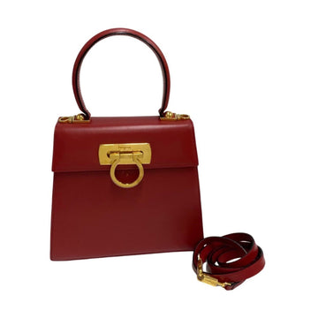 SALVATORE FERRAGAMO Gancini Calf Leather Genuine 2way Handbag Shoulder Bag Red