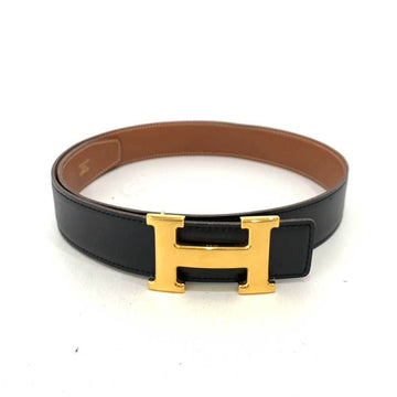 HERMES Accessories Constance H Belt Size 70 Reversible Black x Brown Ladies Box Calf Couchebell Leather