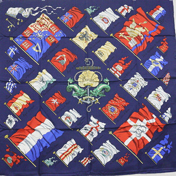 HERMES Carre 90 PAVOIS ship flag scarf silk 100% navy/multicolor sailing military