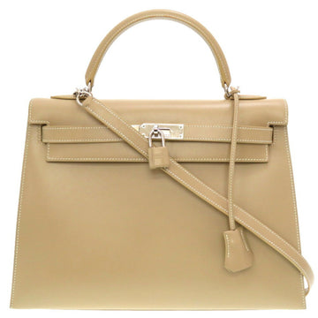 Hermes Kelly 32 Outer sewing box calf beige new metal fittings H stamped handbag bag V