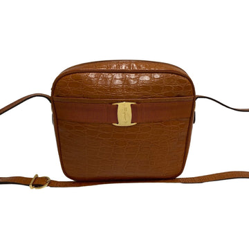 SALVATORE FERRAGAMO Vara Logo Hardware Leather Genuine Mini Shoulder Bag Pochette Brown