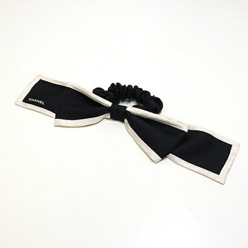 CHANEL Ribbon Scrunchie 100% Silk Black White 23V Hair Tie