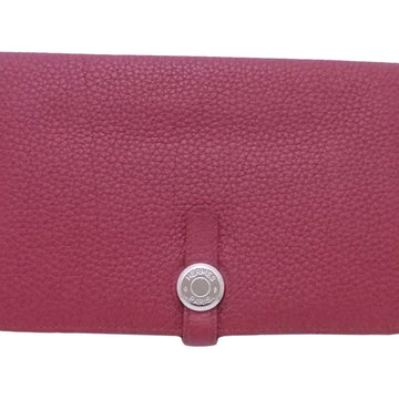 HERMES bi-fold long wallet Dogon GM ruby leather x silver metal fittings