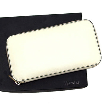 VALEXTRA Round Long Wallet Grain Leather Off White