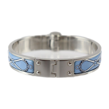 HERMES Charniere PM Bracelet Metal Cloisonne Silver Light Blue Bangle
