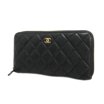 Chanel bi-fold long wallet matelasse caviar skin black gold metal