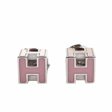 HERMES H Cube Cage Ash Earrings Silver/Pink Ladies