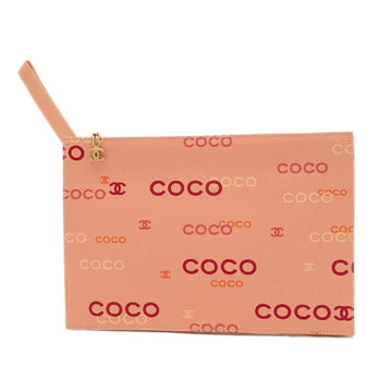 Chanel COCO Print Pouch Wristlet Clutch Bag Coral Pink