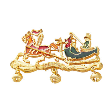 Hermes Email Cloisonne Brooch Gold Plated Women's