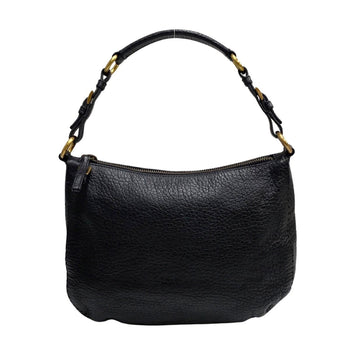 PRADA Triangle Logo Metal Leather Genuine One Shoulder Handbag Mini Tote Bag Semi Black
