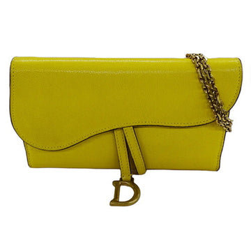 CHRISTIAN DIOR Long Wallet Women's Shoulder Chain Leather Saddle Yellow