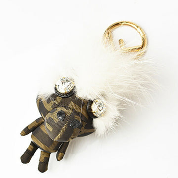 FENDI key holder bag charm  Zucca space monkey nylon canvas fur rhinestone