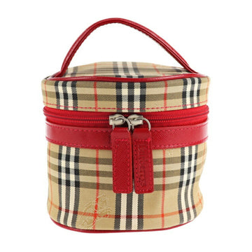 BURBERRYs  Vanity Handbag Canvas Leather Beige Red Haymarket Plaid Accessory Case