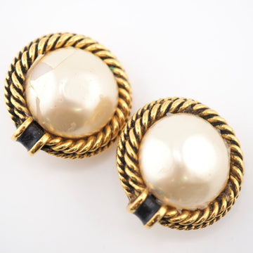 CHANEL 1984 Fake Pearl Earrings Gold Women's