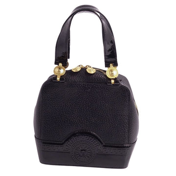 VERSACE bag handbag sunburst calf leather enamel ladies black