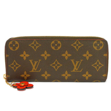 LOUIS VUITTON Long Wallet Portefeuille Clemence LV Logo Red Round Zipper Monogram Flower Charm Coquelicot M62940 Women's