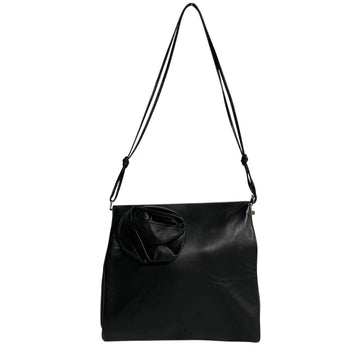GUCCI Rose Motif Calf Leather Handbag Bag Black 618-8
