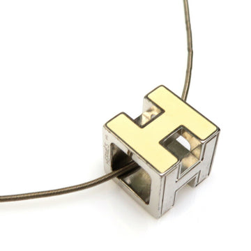 HERMES necklace H cube caged ash metal/enamel silver/off-white unisex