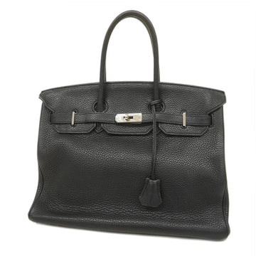 HERMES Handbag Birkin 35 N Engraved Taurillon Clemence Black Silver Hardware Women's