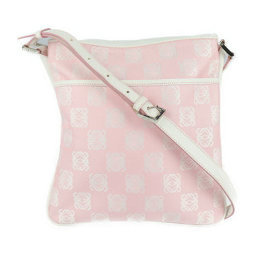 LOEWE shoulder bag canvas leather pink white silver metal fittings anagram pattern