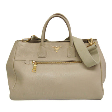 PRADA Vitello Dino Women's Leather Handbag,Shoulder Bag Light Beige