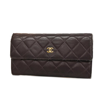 CHANELAuth  Matelasse Gold Hardware Women's Leather Long Wallet [bi-fold] Purple