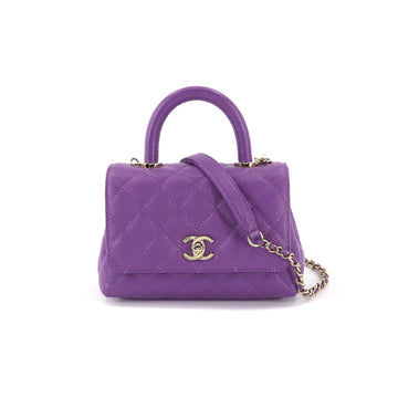 Chanel Coco Handle Matelasse 2way Hand Shoulder Bag Caviar Skin Leather Purple AS2215