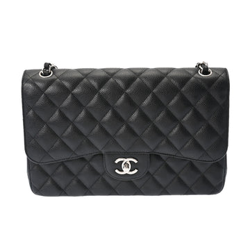 CHANEL Matelasse W Flap Chain Shoulder Black A58600 Women's Caviar Skin Bag