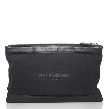 Balenciaga navy clip M clutch bag 373834 black canvas leather ladies BALENCIAGA