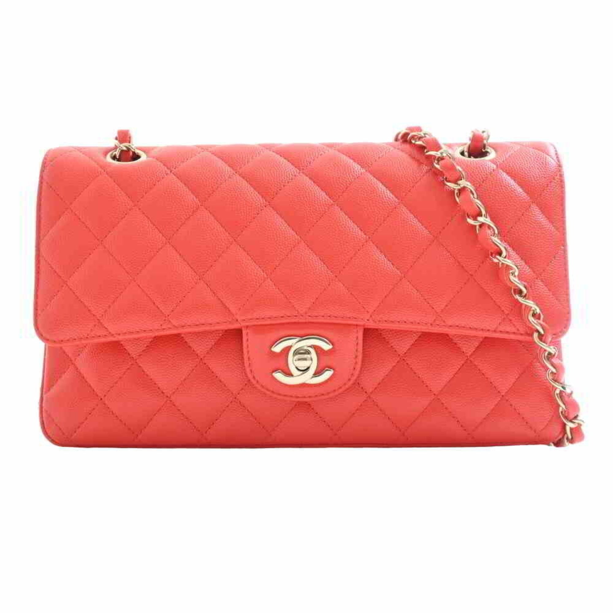 Chanel Caviar Skin Matelasse Coco Mark W Flap Chain Shoulder Bag Red