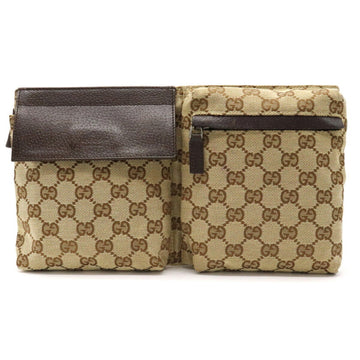 Gucci GG Canvas Body Bag Waist Pouch Hip Leather Khaki Beige Dark Brown 28566