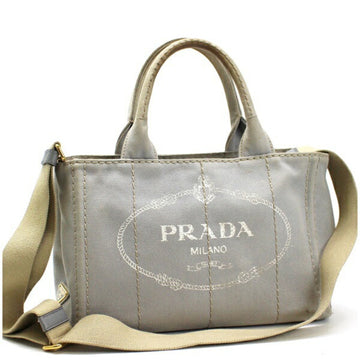 Prada Canapa S Mini 2WAY Shoulder Bag Handbag 1BG439 Canvas Gray NUBE PRADA Triangular Plate for Ladies