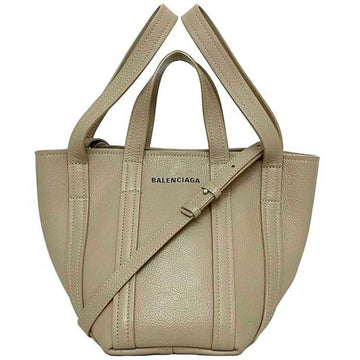 BALENCIAGA 2way Tote XS Beige Silver Everyday 672793 Leather  North South Handbag Shoulder Bag