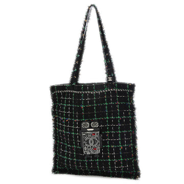 Chanel Tweed,Plastic Tote Bag Black,Multi-color