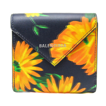 BALENCIAGA Papier Floral Pattern 637450 Women's Leather Wallet [tri-fold] Black,Multi-color,Yellow